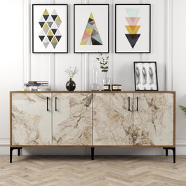 Hanah Home Consola Kiev Walnut y White Marble